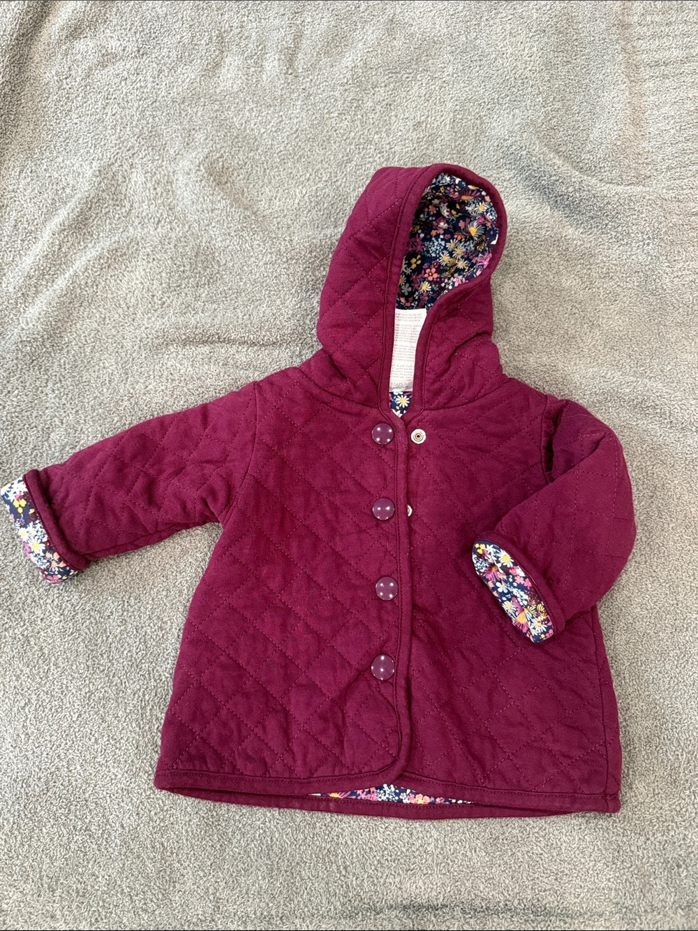 First Impressions Quilted Hooded Puffer Coat in Berry